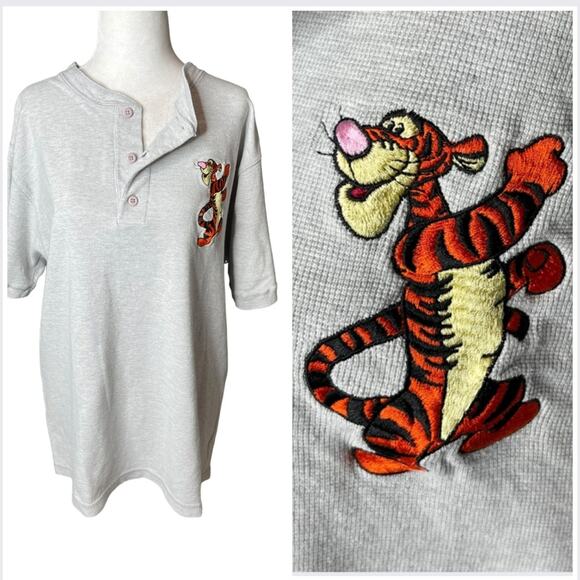 The Disney Store Tops - The Disney Store Vintage Embroidered Tigger Henley Shirt VTG 90's sz M Unisex